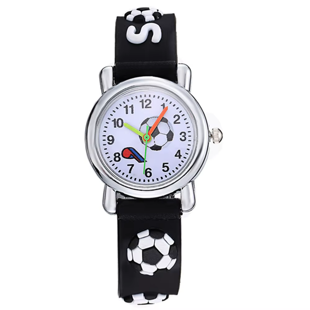 Montre de sport pour enfants en silicone étanche à mouvement à quartz, motif football 3D, style dess