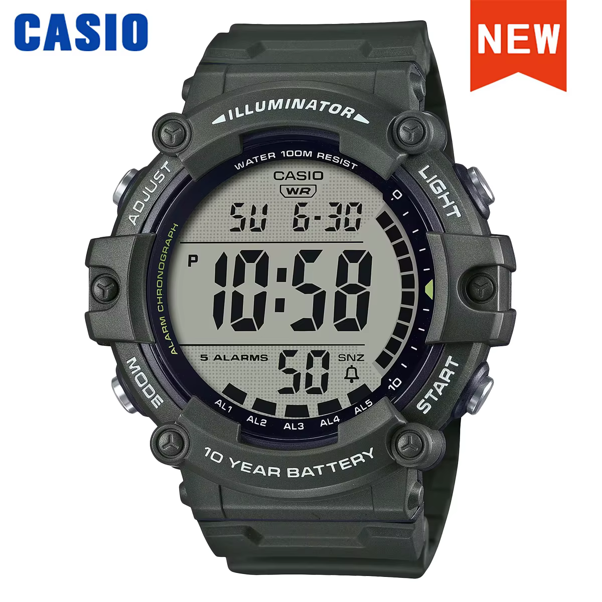 Casio Montre électronique multifonction à grand cadran pour homme Affichage simple et clair AE-1500W