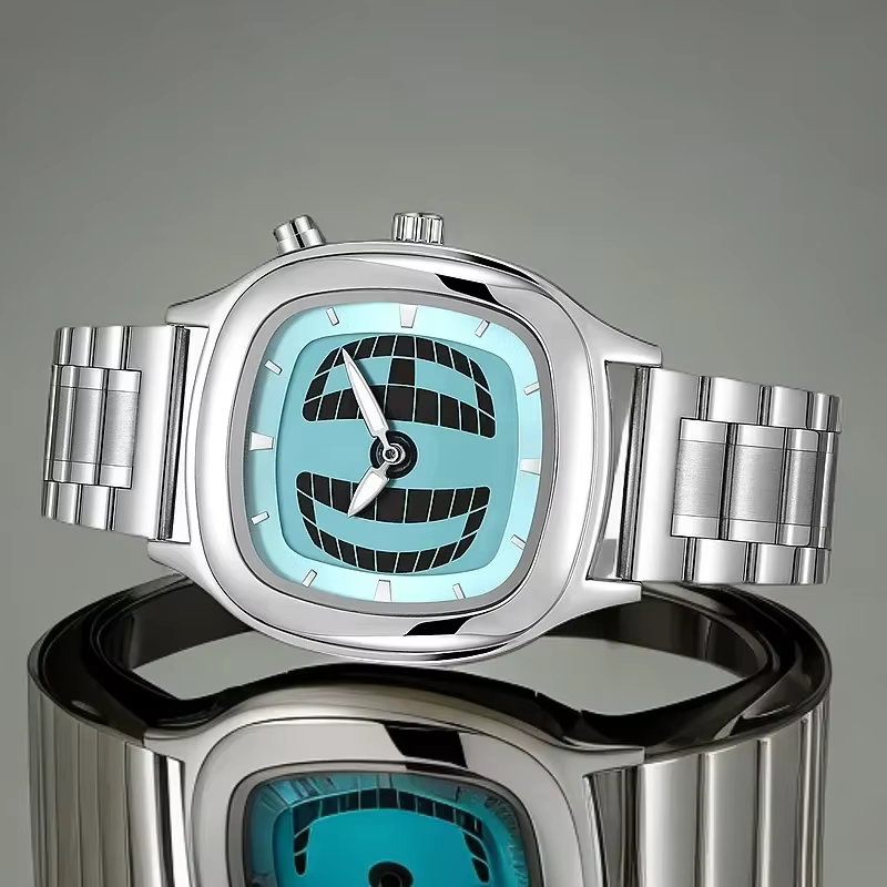 Montre à Quartz rouge couleur carré Y2K pointeur numéro double affichage en acier personnaliser mont