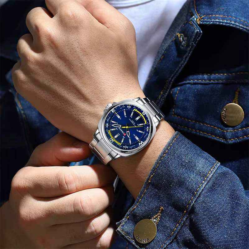 CURREN 8455 montre à Quartz de mode pour hommes affaires bracelet en acier inoxydable veilleuse étan