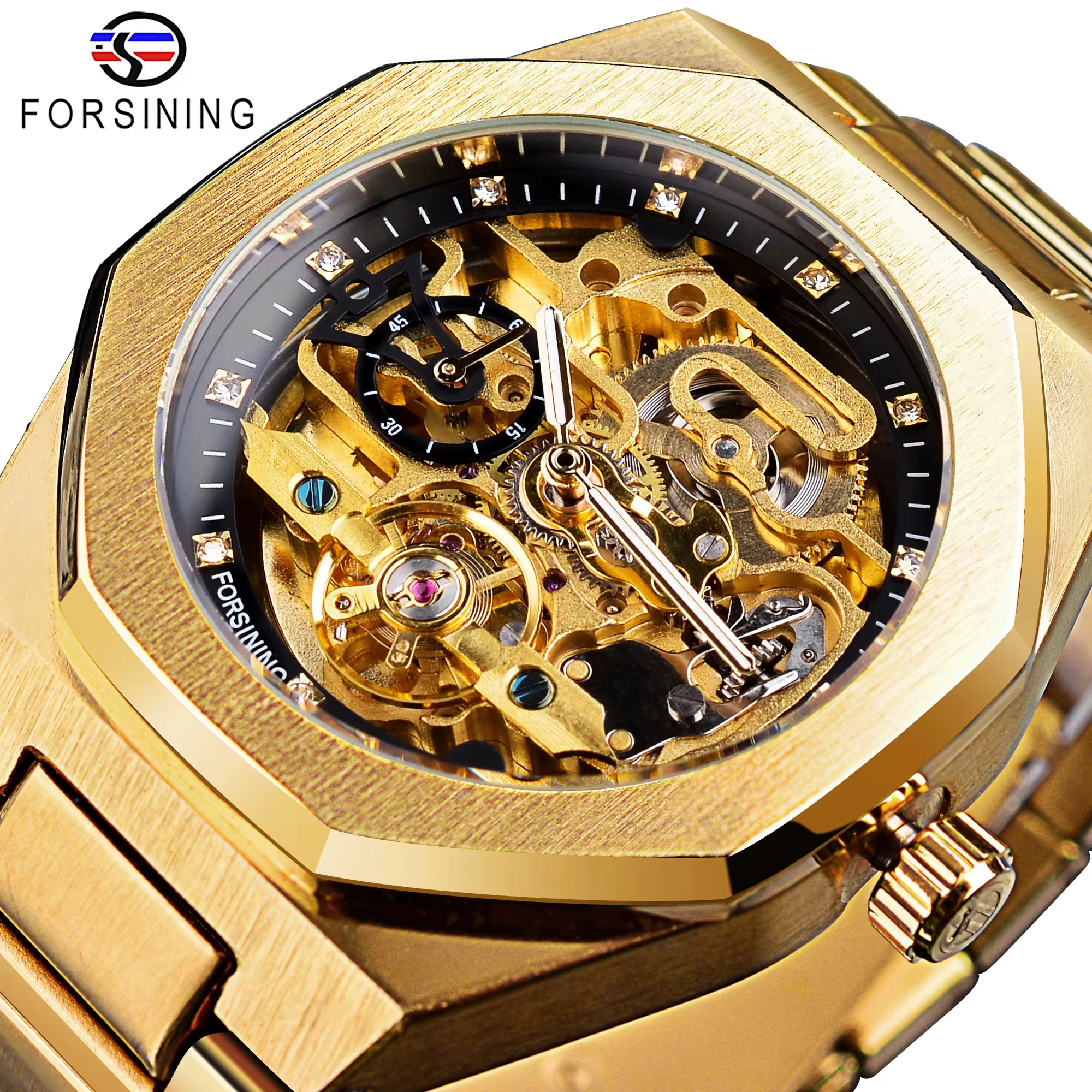 Montre mécanique automatique pour homme personnalisée, squelette, lumineuse, étanche, bracelet en ac