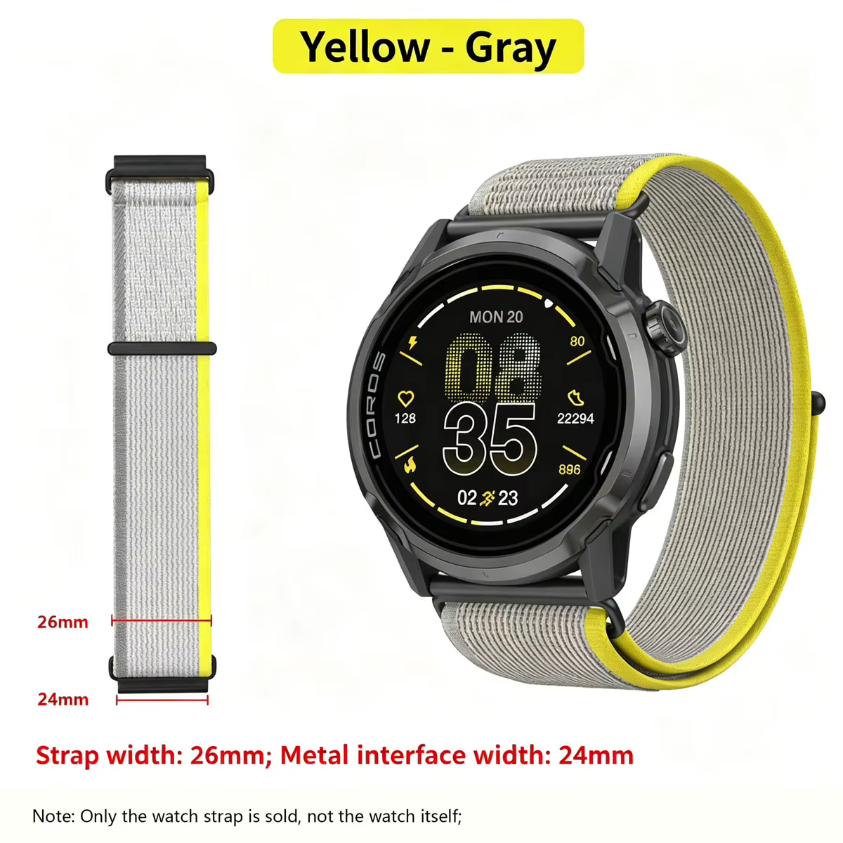 Compatible avec COROS NOMAD / APEX 4, bracelet de montre en nylon de 46 mm, boucle auto-agrippante, 