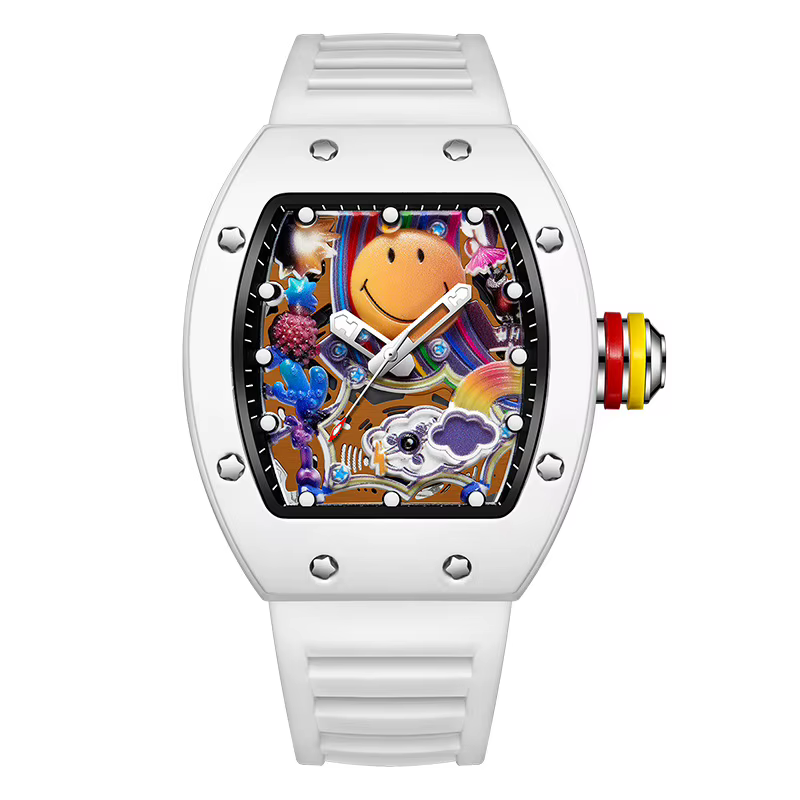 Montre à quartz homme Miller neuve forme tonneau cadran creux unique sport tendance étanche