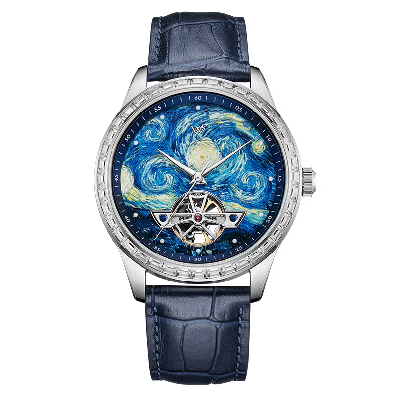 WM Watch Montre mécanique squelette étanche avec cristal saphir et boîtier en acier inoxydable, Well