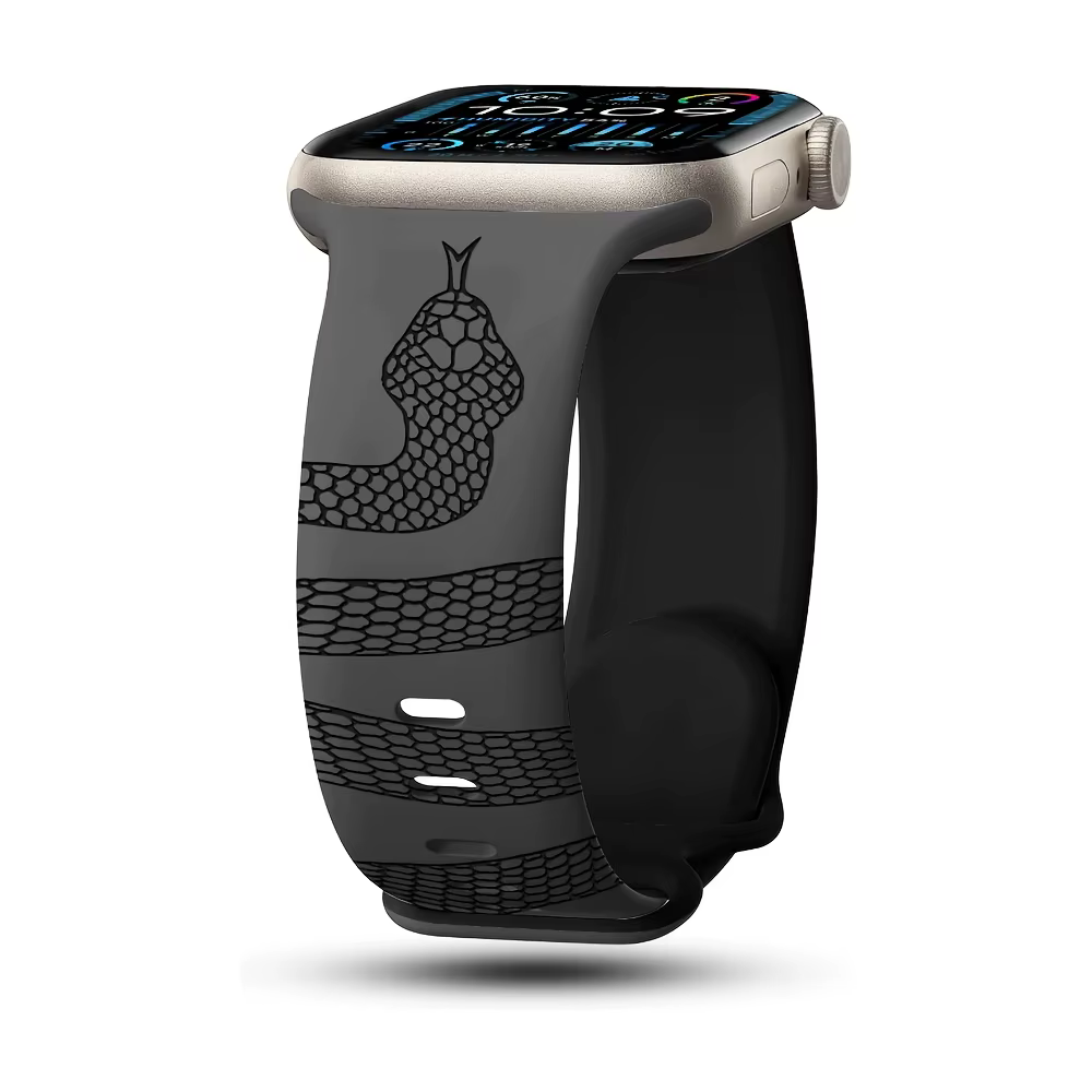 Nouveau bracelet en silicone gravé motif serpent pour Apple Watch 44mm 42 46 38 49 40 41 45mm, compa