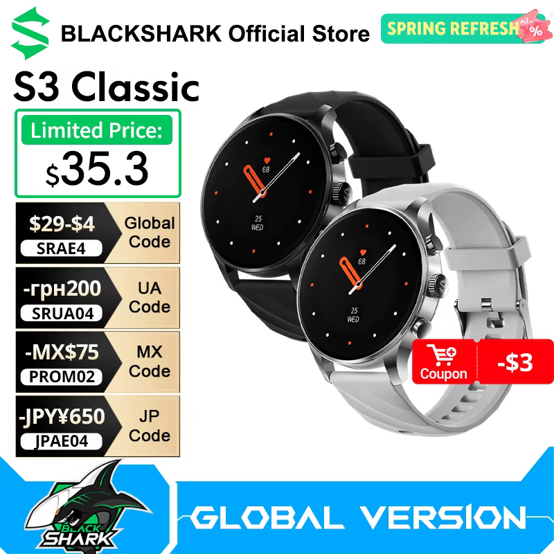 Nouvelle montre connectée Blackshark S3 Classic 1.43'' AMOLED, 120+ modes sportifs, 16 jours d'auton