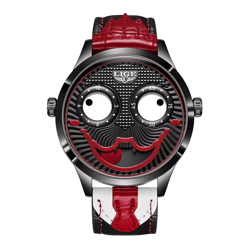 Montre LIGE Cool Joker pour homme, montre classique pour homme, montre clown, bracelet en cuir tenda