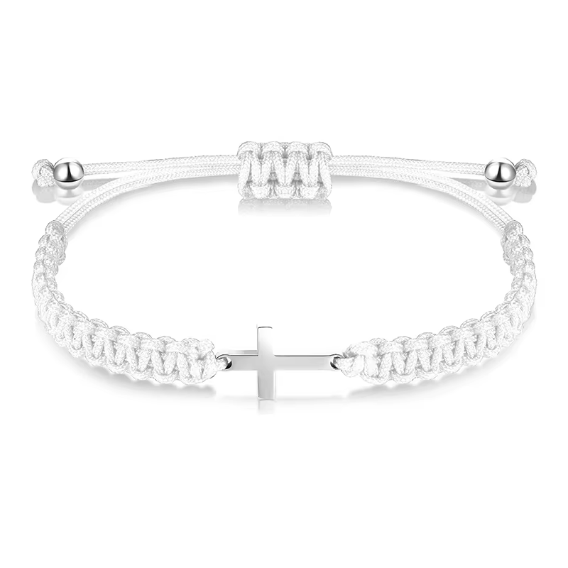 Bracelets de Couple en corde tressée, croix Simple, noir et blanc, couleur argent, réglable, bijoux 