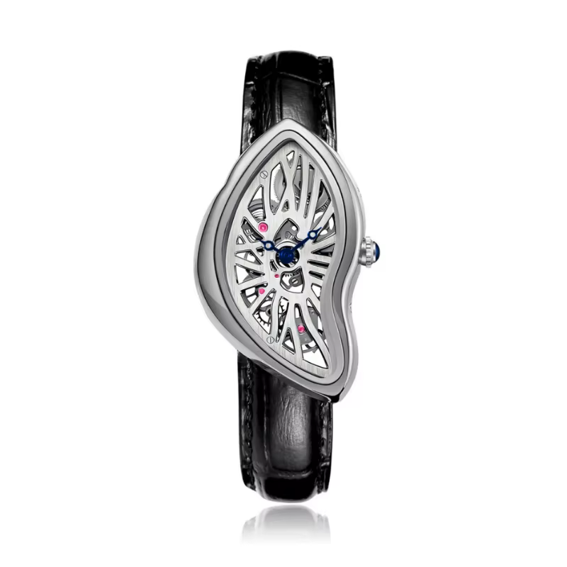 Nouvelle montre à quartz non conventionnelle avec cadran squelette et design torsadé : une montre de