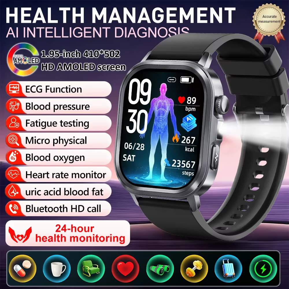 Montre connectée 2025, moniteur de santé précis, ECG, PPG, oxygène sanguin, acide urique, tension ar