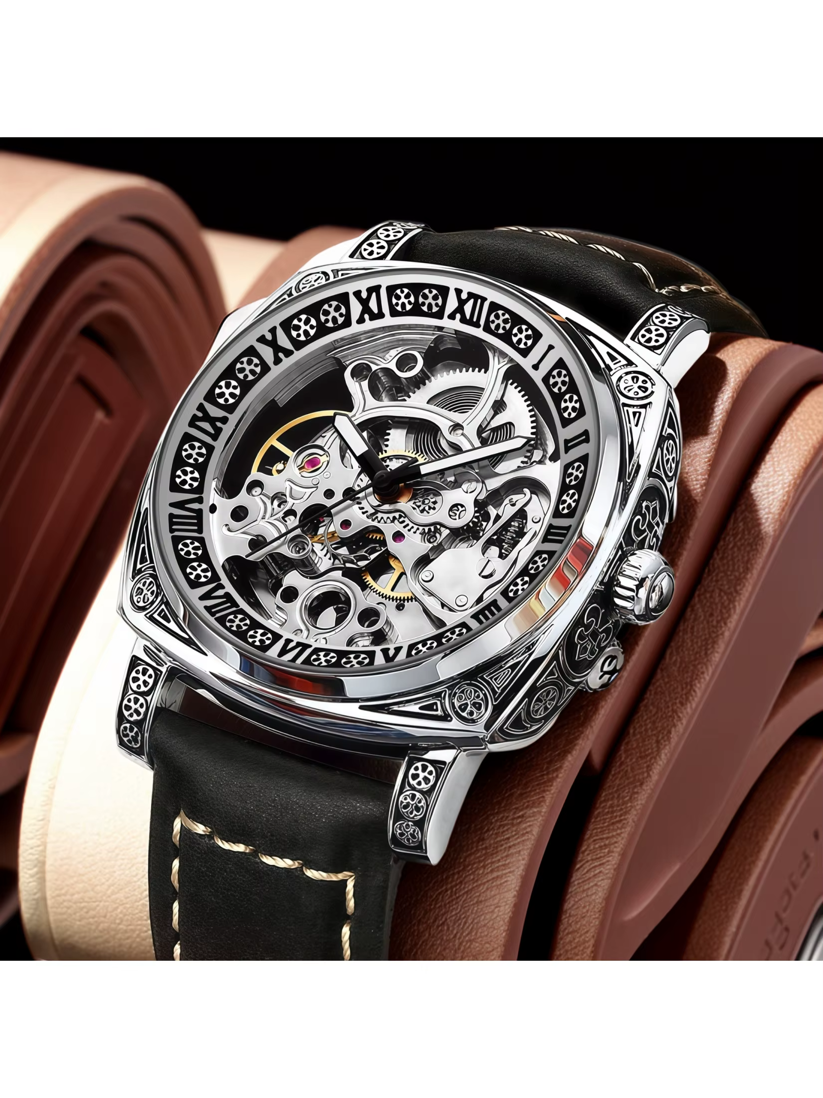 Montre mécanique automatique de luxe pour homme BINBOND, cadran à chiffres romains, étanche, design 