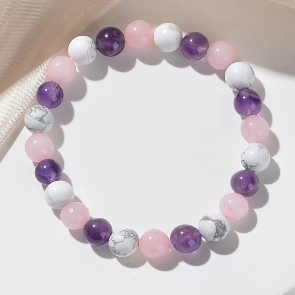 Bracelet en perles d'améthyste Howlite blanche, bijoux en cristal de guérison pour hommes et femmes