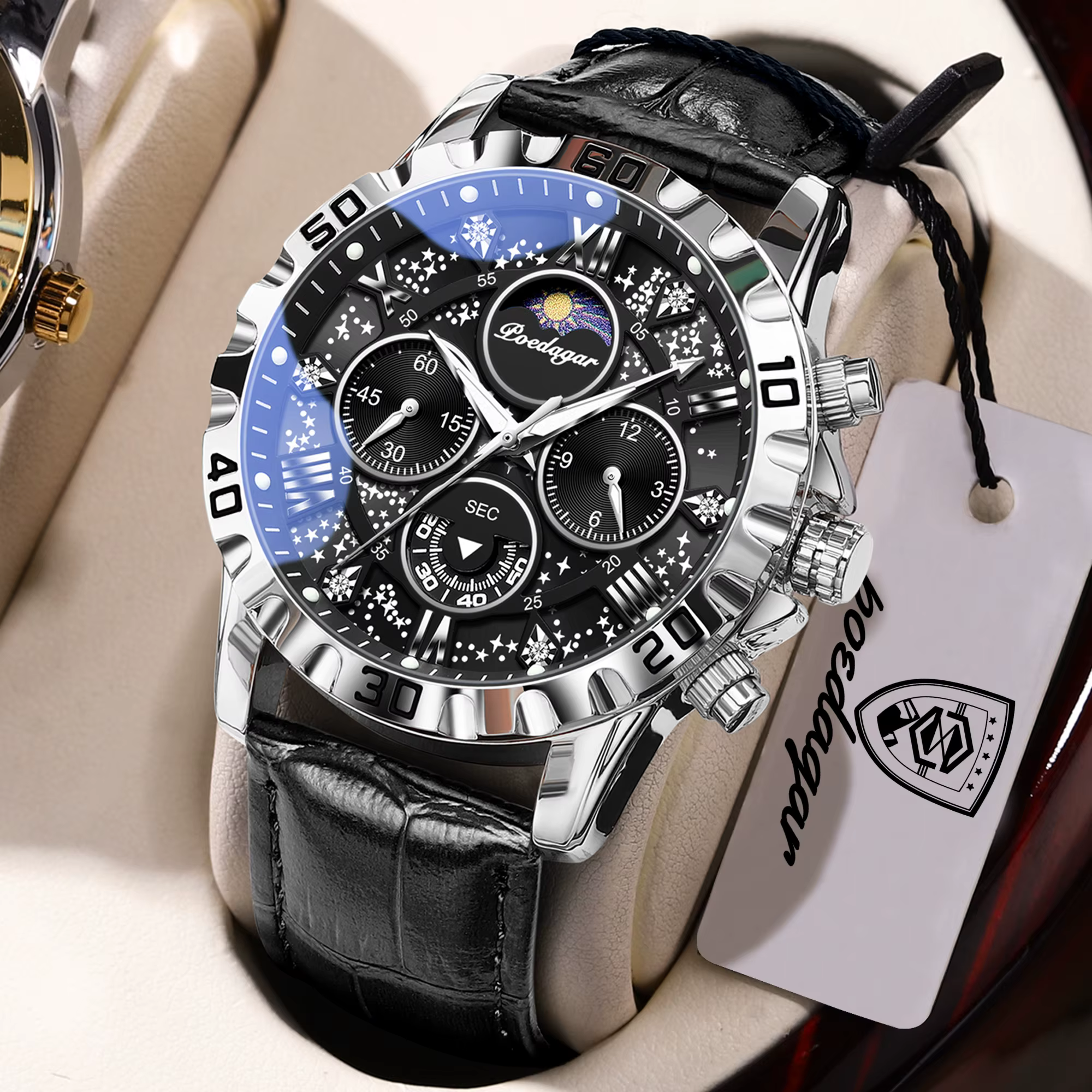 Montre homme POEDAGAR, haut de gamme, fonctionnelle, luxueuse, étanche, chronographe lumineux, brace