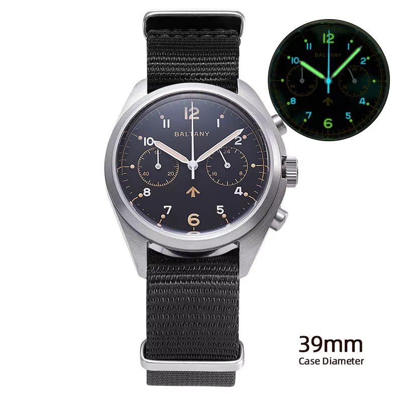 Baltany 39mm montre à Quartz homme S5044 militaire Chrono RAF 6BB hommage montre multifonction en ac