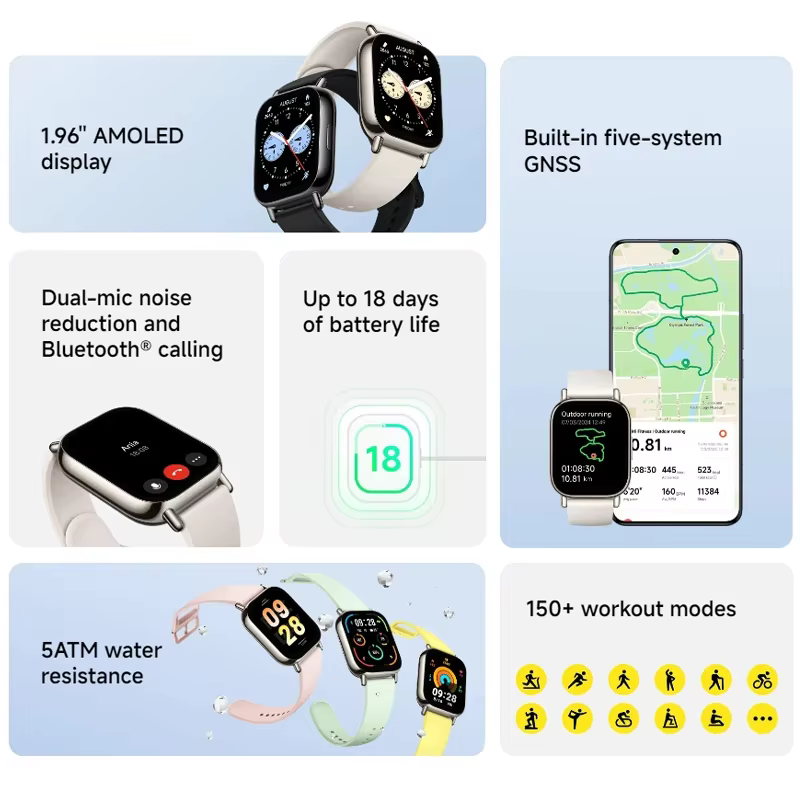 Version mondiale Xiaomi Redmi Watch 5 Lite 1.96 ''écran AMOLED autonomie de 18 jours GNSS intégré 5A