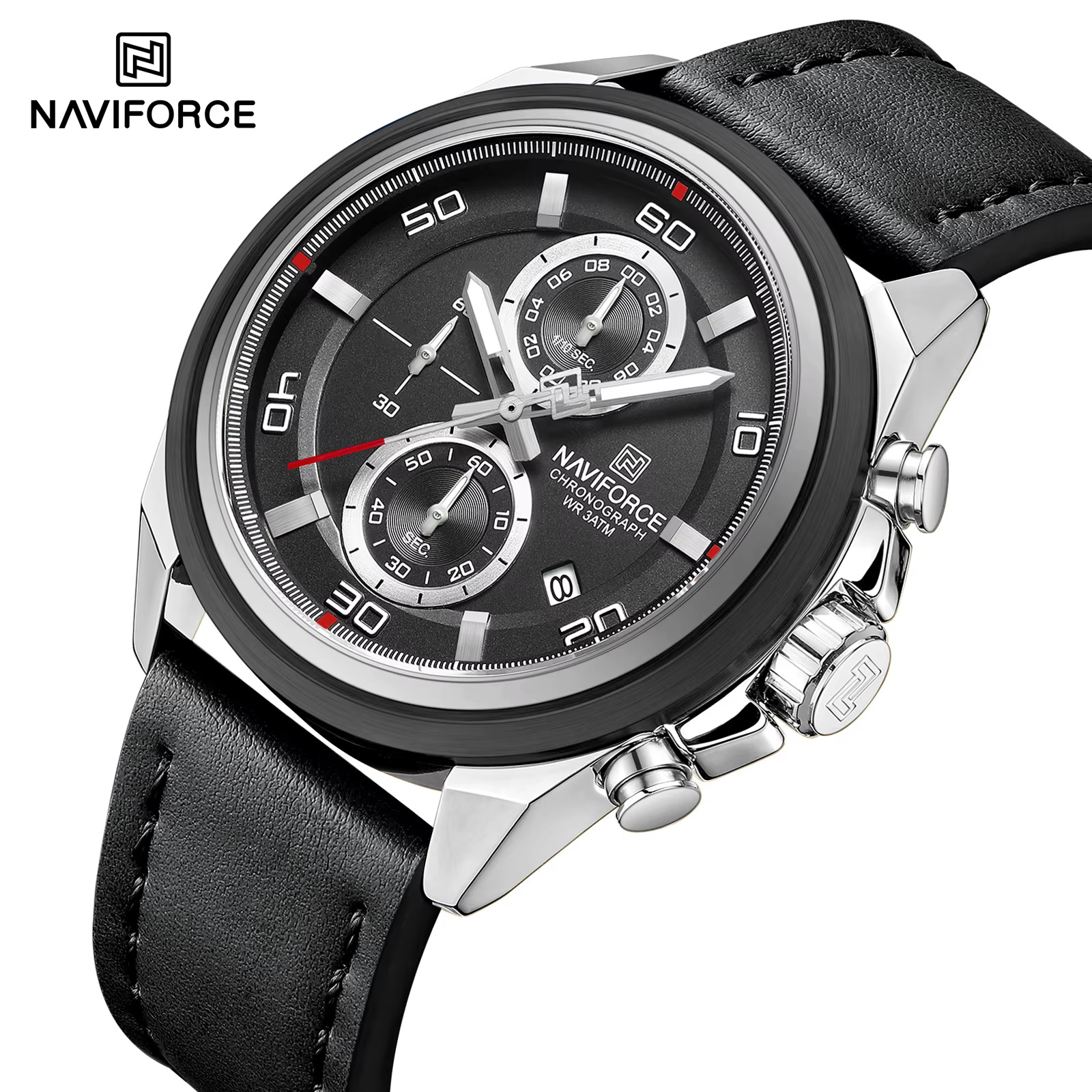 NAVIFORCE marque montres pour hommes bracelet en cuir véritable chronographe Quartz affichage de la