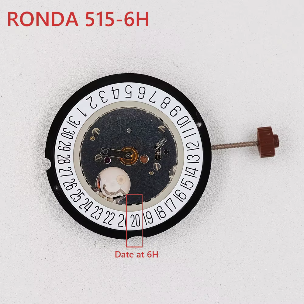 Ronda 515-6H Mouvement de montre à quartz Date à 6:00 Position Mod Mechanisme de remplacement 515/51