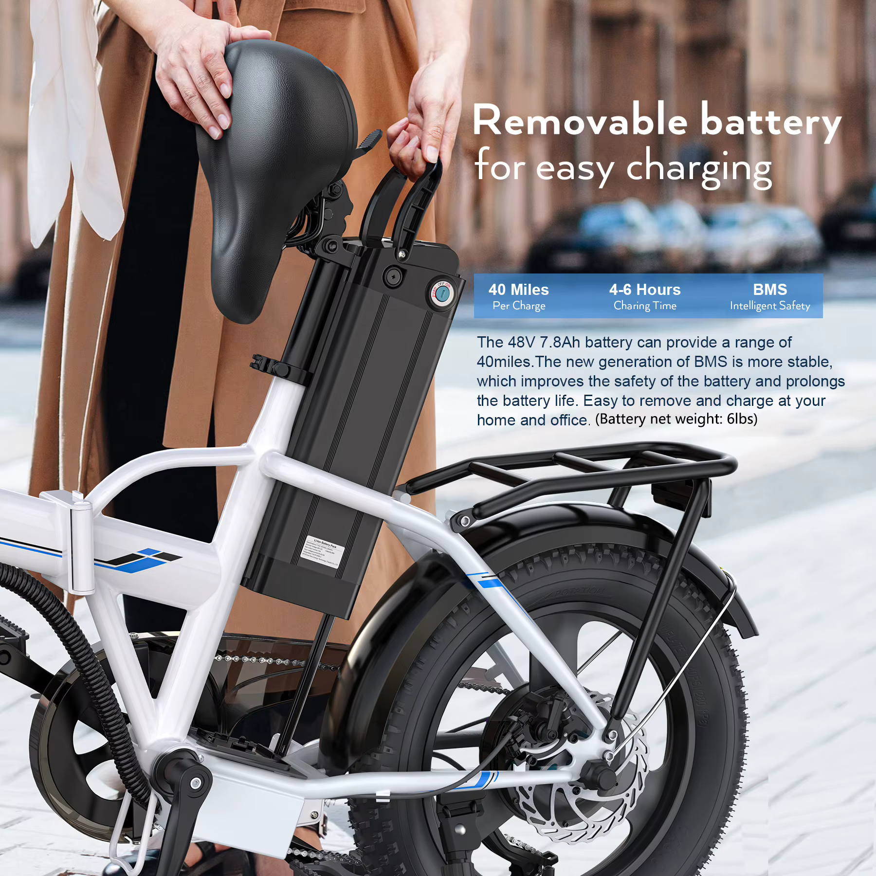 Vélo électrique Vivi Gopina 16" x 3.0 Fat Tire, avec 350 W, batterie amovible 48 V, 20 mph, jusqu'à