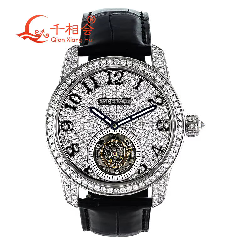 Montre mécanique de luxe entièrement Moissanite pour homme, montre-bracelet à mouvement transparent,