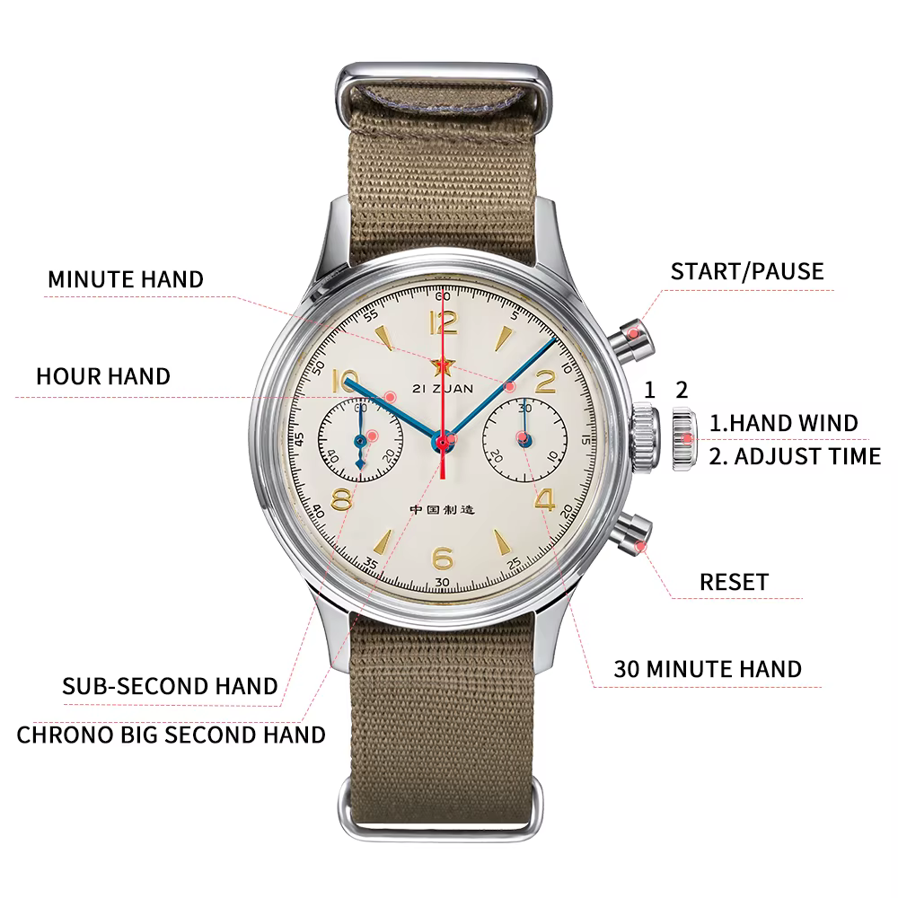 RED STAR 38mm hommes 1963 chronographe montre mécanique pilote avec mouvement mouette ST1901 Air For