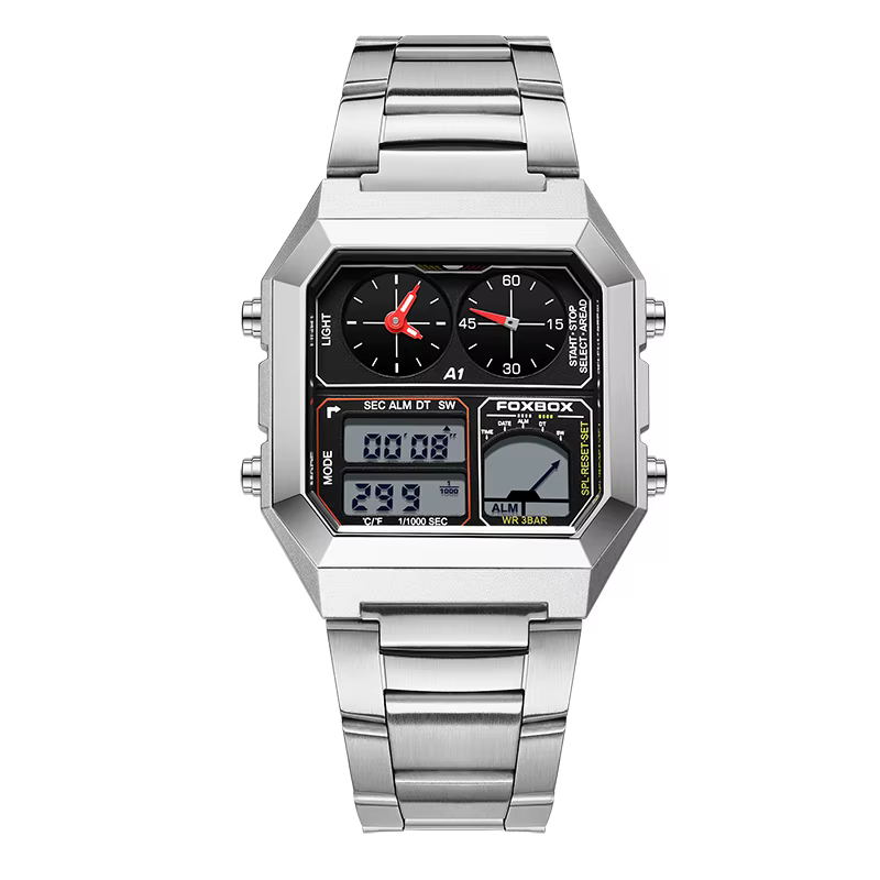 FOXBOX-Montres-bracelets à quartz étanches pour hommes, affichage carré pour touristes, montre de sp