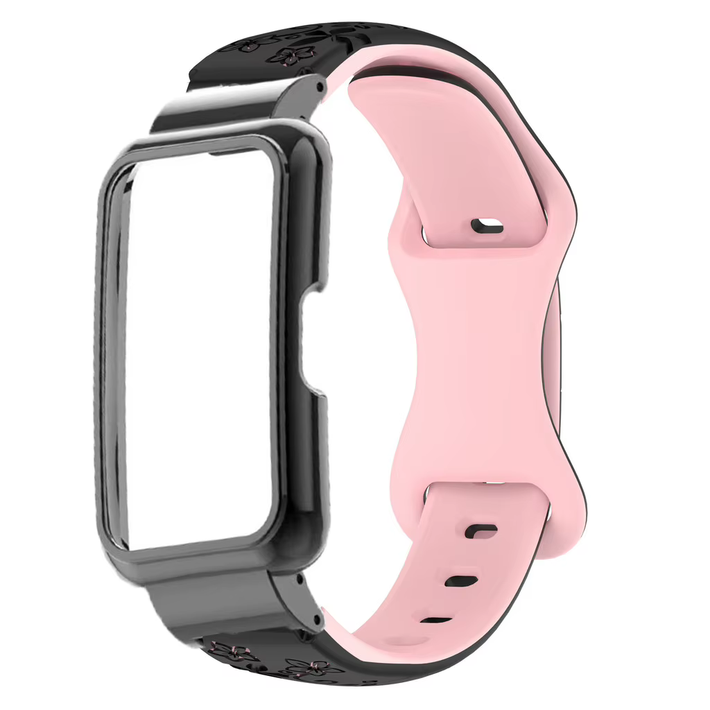 Ensemble 2 en 1 boîtier métallique et bracelet en Silicone gaufré bicolore pour Huawei Watch Band6/7