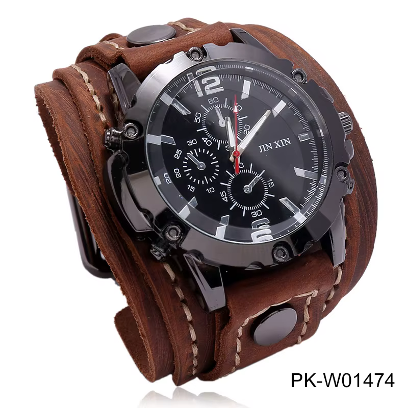 Montre punk vintage en cuir de vachette pour hommes et femmes, bracelet de ceinture pointeur, bracel