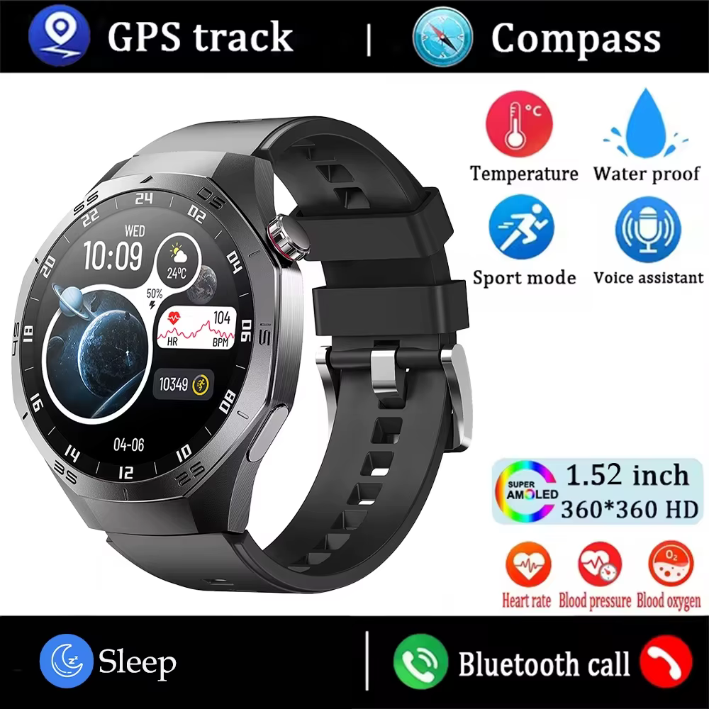 Montre connectée GPS pour hommes et femmes, moniteur de fréquence cardiaque, appels Bluetooth, NFC, 