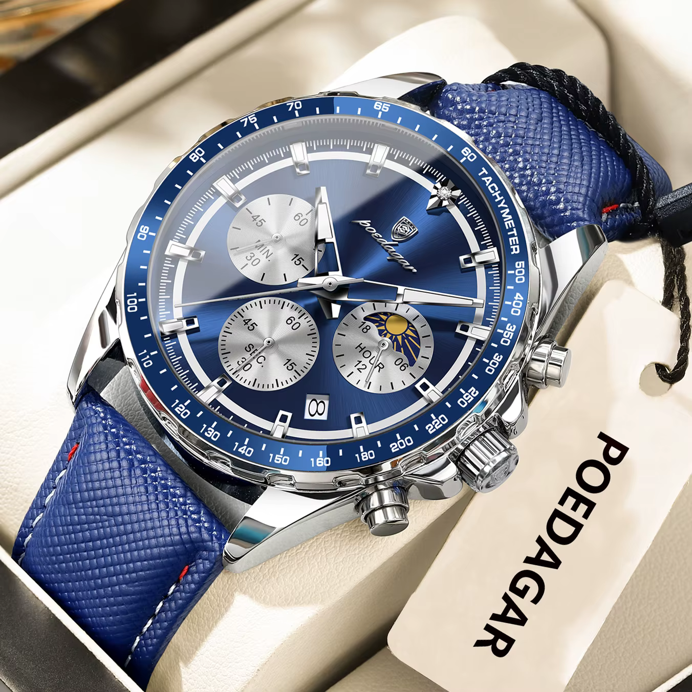 POEDAGAR Original mode hommes horloge lumineux étanche chronographe Date homme montre-bracelet en cu