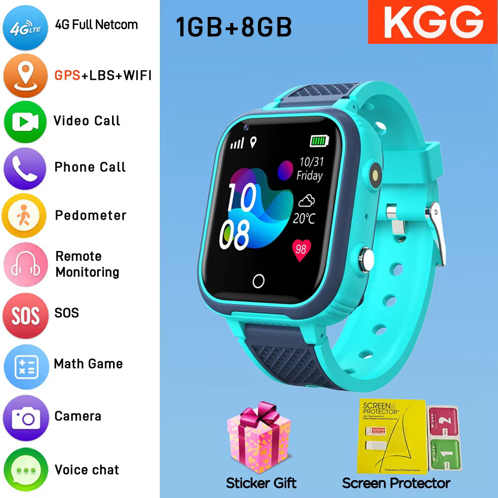 Montre connectée 4G pour enfants, GPS, WIFI, appel vidéo, SOS, étanche IP67, 1 Go + 8 Go, caméra, mo