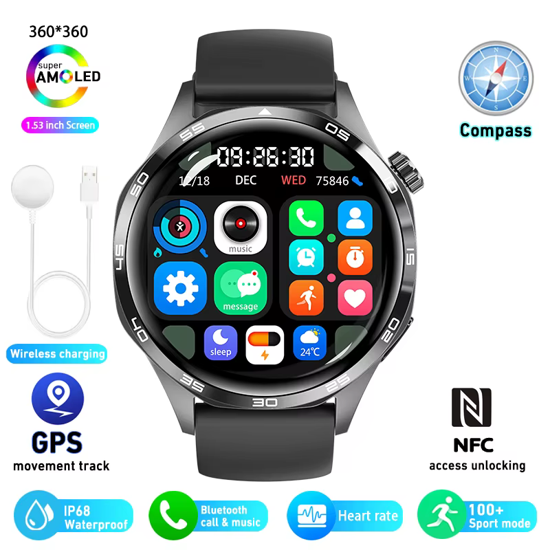Montre intelligente 5 Pro GPS NFC Smartwatch hommes 360*360 AMOLED écran moniteur de fréquence cardi
