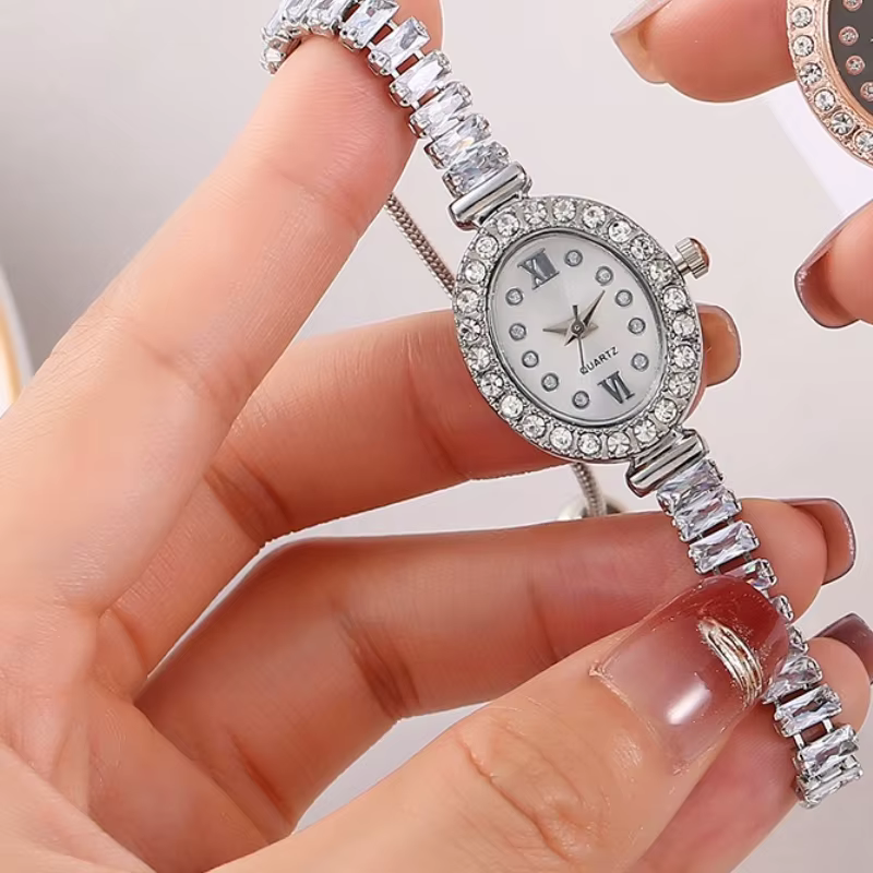Montre de luxe en or rose avec strass pour femmes, montre-bracelet à quartz élégante pour femmes, br