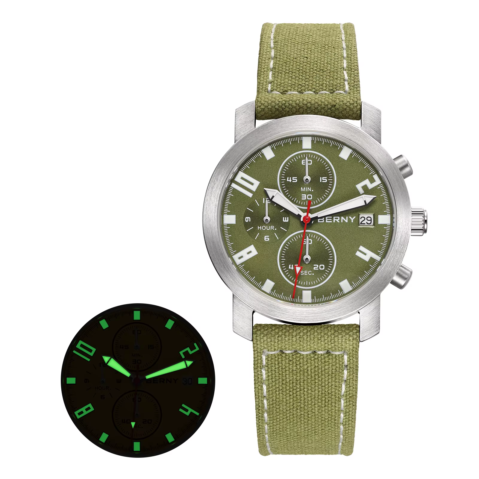 BERNY – montre chronographe pour hommes, montre-bracelet à Quartz saphir 5ATM, Miyota 0S10, qualité