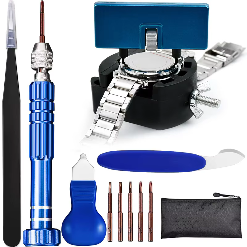 Kit de 12 outils de réparation pour le remplacement de piles de montre, clé de démontage réglable, o