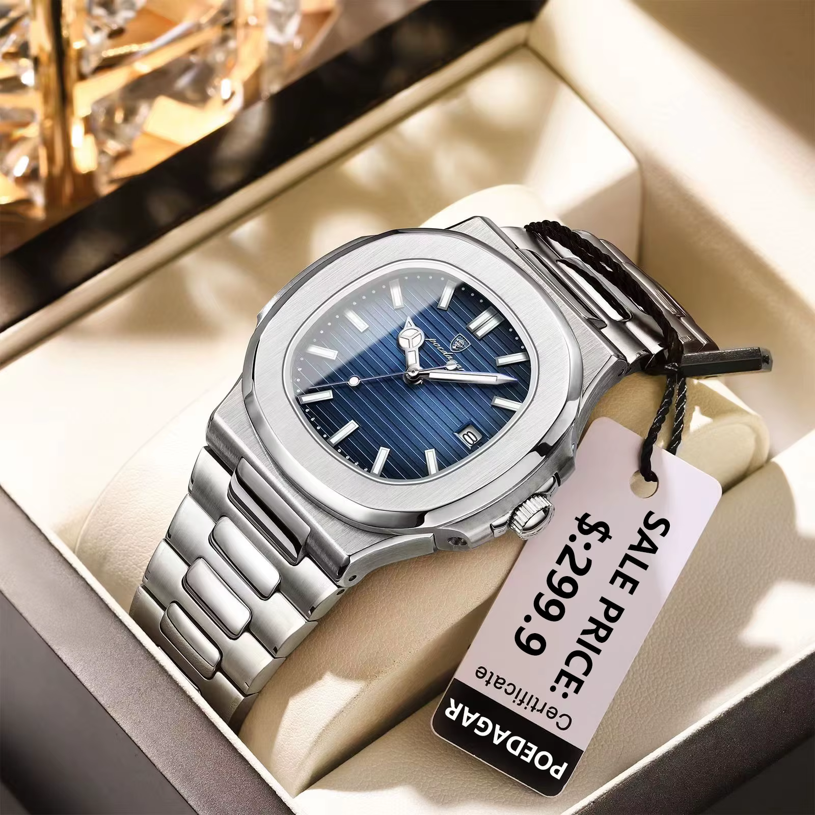 POEDAGAR marque de luxe hommes montre-bracelet à Quartz en acier inoxydable étanche lumineux Date ho