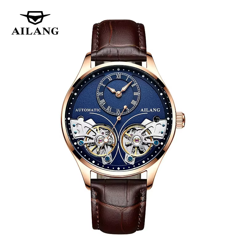 Montre mécanique automatique AILANG authentique pour homme, double tourbillon, lumineuse, à mouvemen
