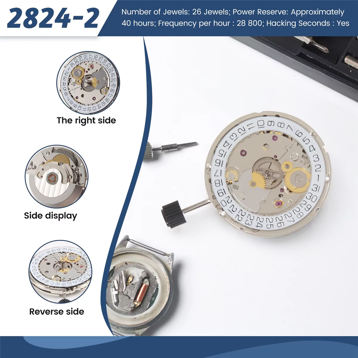 ELBA_pour ETA 2824-2 SELLITA SW200 blanc 3H mouvement d'horloge de montre mécanique