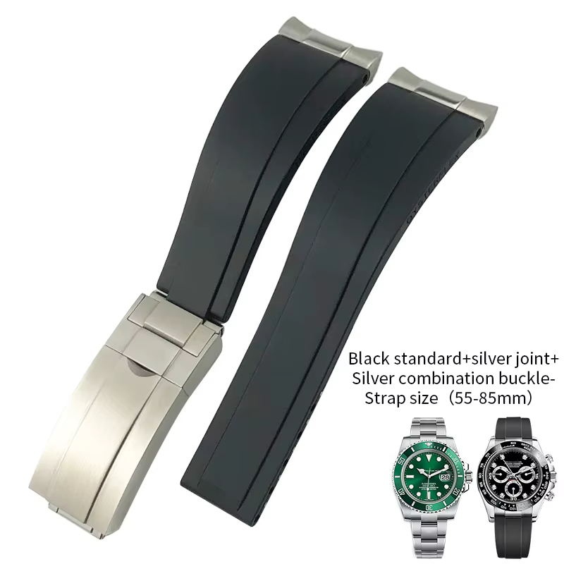 Bracelet de montre en caoutchouc métallique incurvé, 20mm 21mm, pour Rolex Daytona Submariner OYSTER