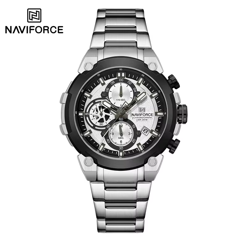 Montre originale NAVIFORCE pour homme, nouvelle collection 2025, acier inoxydable, étanche, chronogr