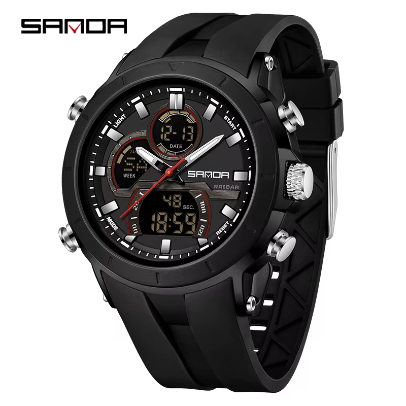 SANDA 6279 montres à Quartz électroniques pour homme double affichage grand cadran calendrier lumine