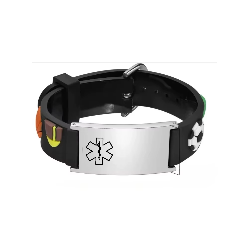 ID de code QR médical personnalisé pour bracelets pour enfants, en silicone, avertissement d'allergi