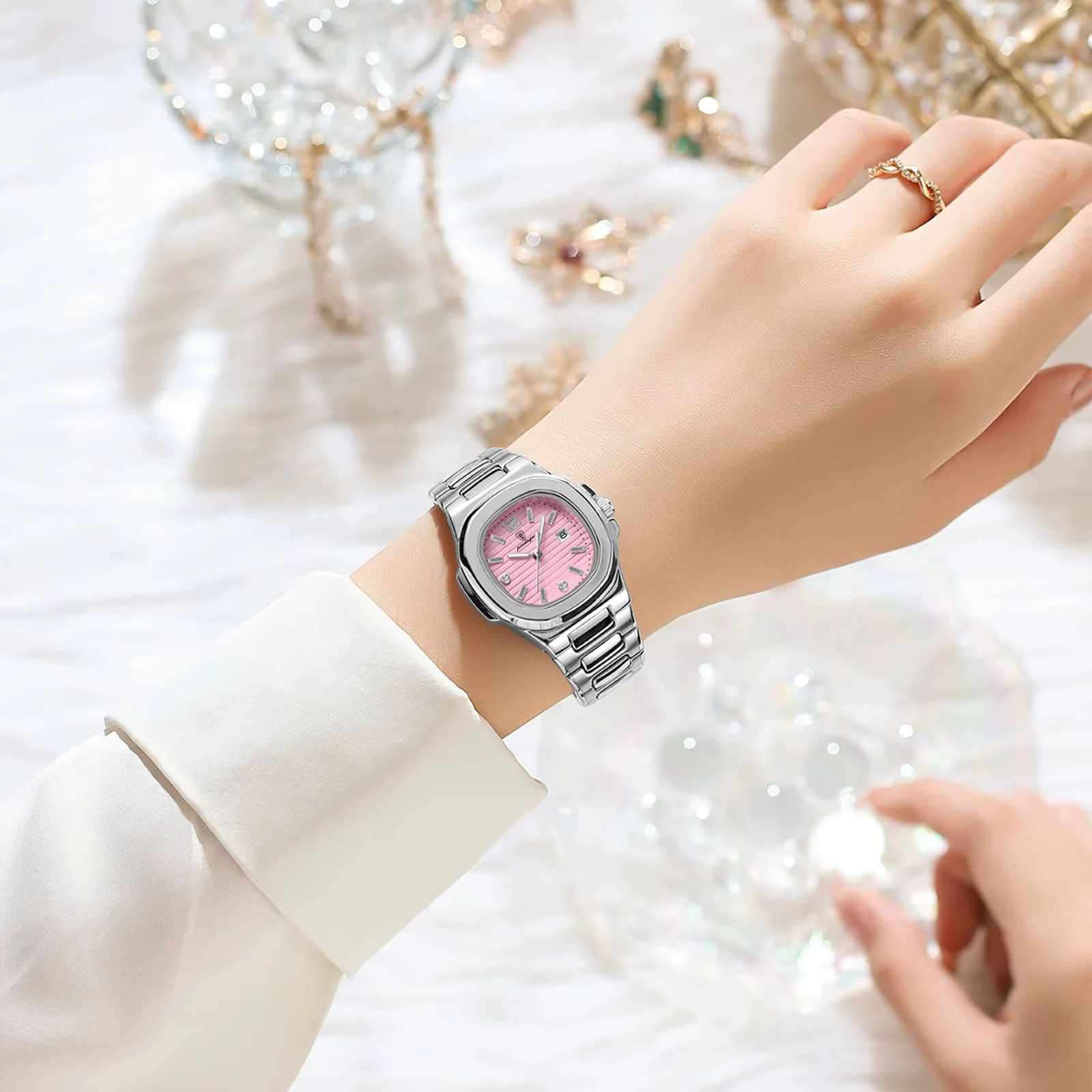 POEDAGAR carré mode femme montre-bracelet lumineux étanche Date dames montre de luxe de haute qualit