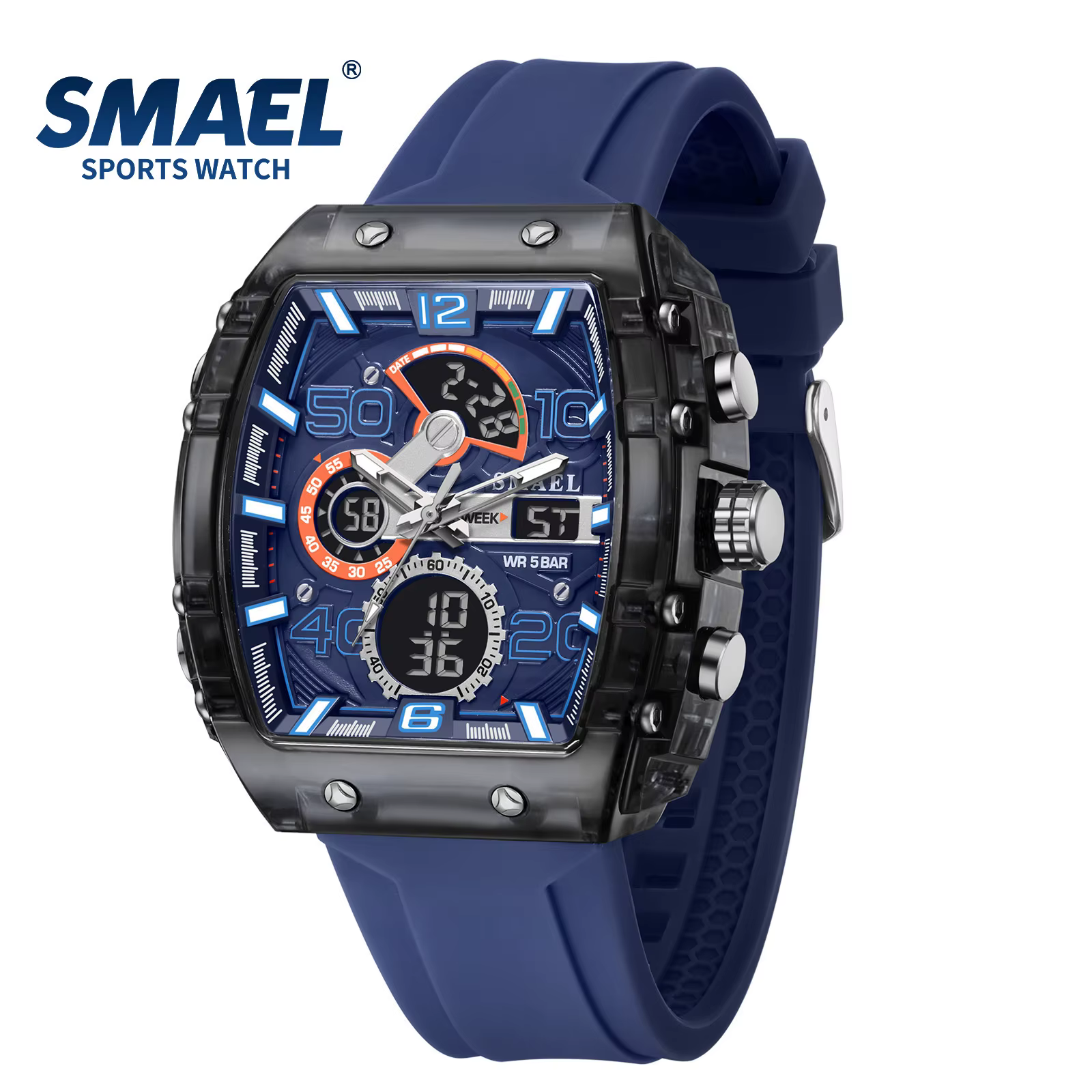 SMAEL 8109 nouvelle montre pour hommes sport multifonctionnel 50M étanche double affichage LED veill