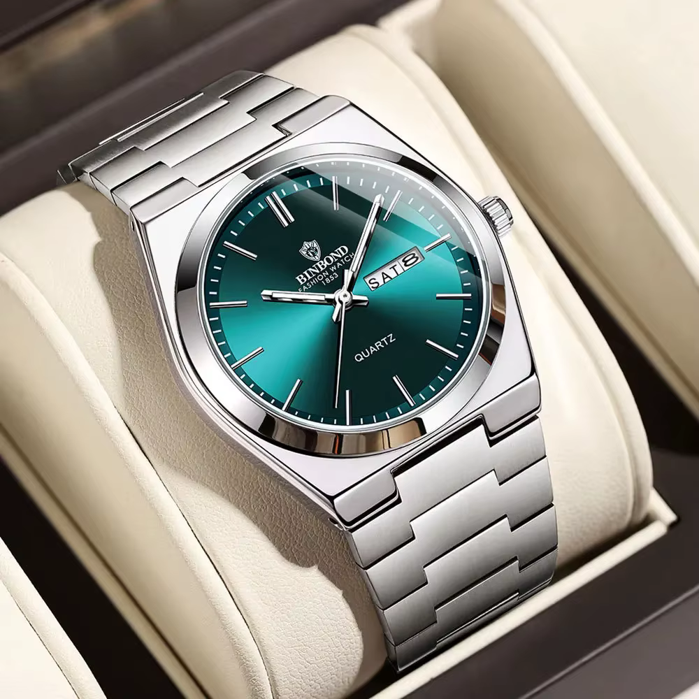 BINBOND luxe mode homme horloge haut affaires étanche lumineux Date semaine hommes montres Quartz ac
