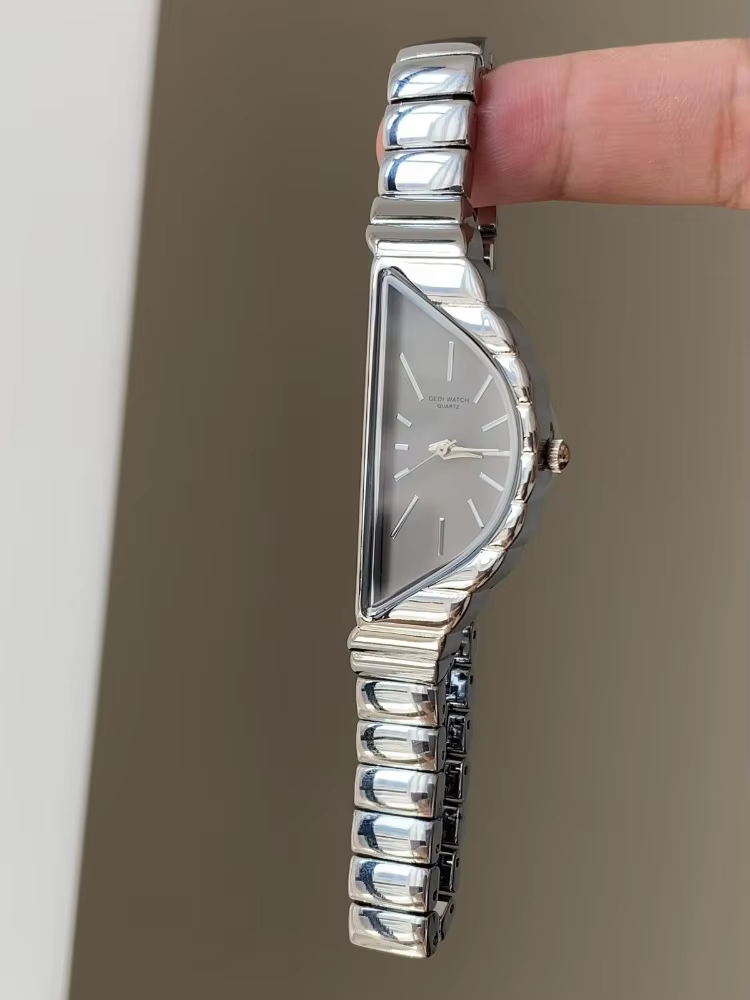 Montre à Quartz semi-circulaire Vintage en argent pour femmes, en acier inoxydable, étanche, horloge