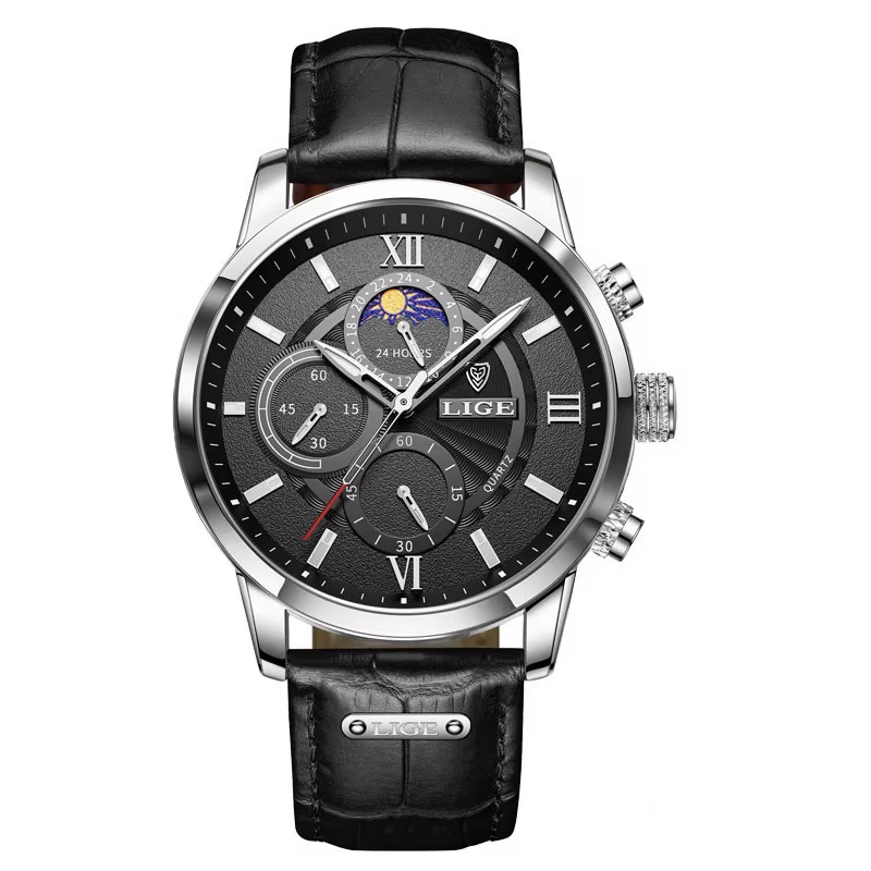 LIGE mode 24 heures Phase de lune montre hommes Sport de plein air montre étanche pour hommes de lux