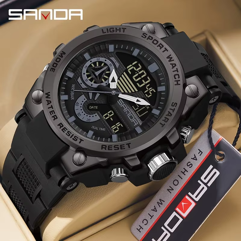 Sanda montre électronique multifonctionnelle pour hommes, mode numérique, étanche, Sports de plein a
