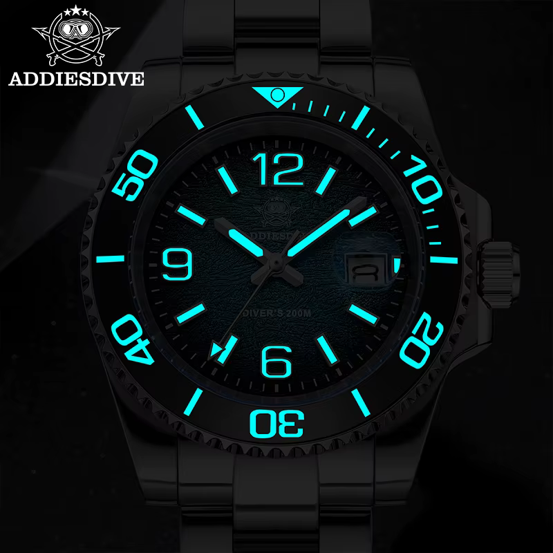 ADDIESDIVE 41mm montre de plongée pour hommes AD2513 200m étanche en acier inoxydable 316L montre-br