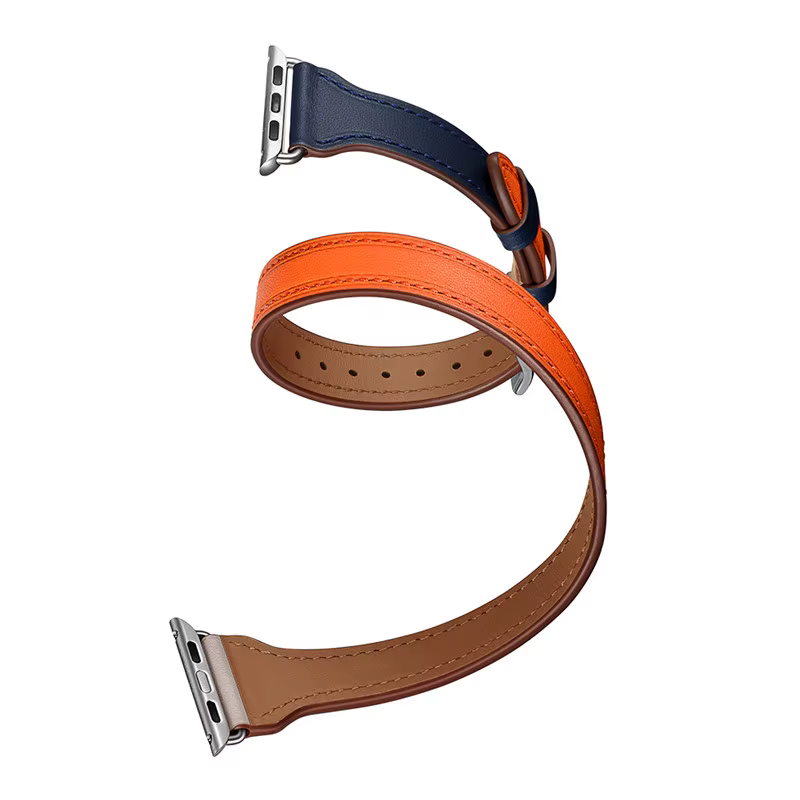 Bracelet Double Tour en Cuir group pour Apple Watch, iWatch Série Ultra, 8, 7, SE, 6, 5, 4, 3, 44mm,