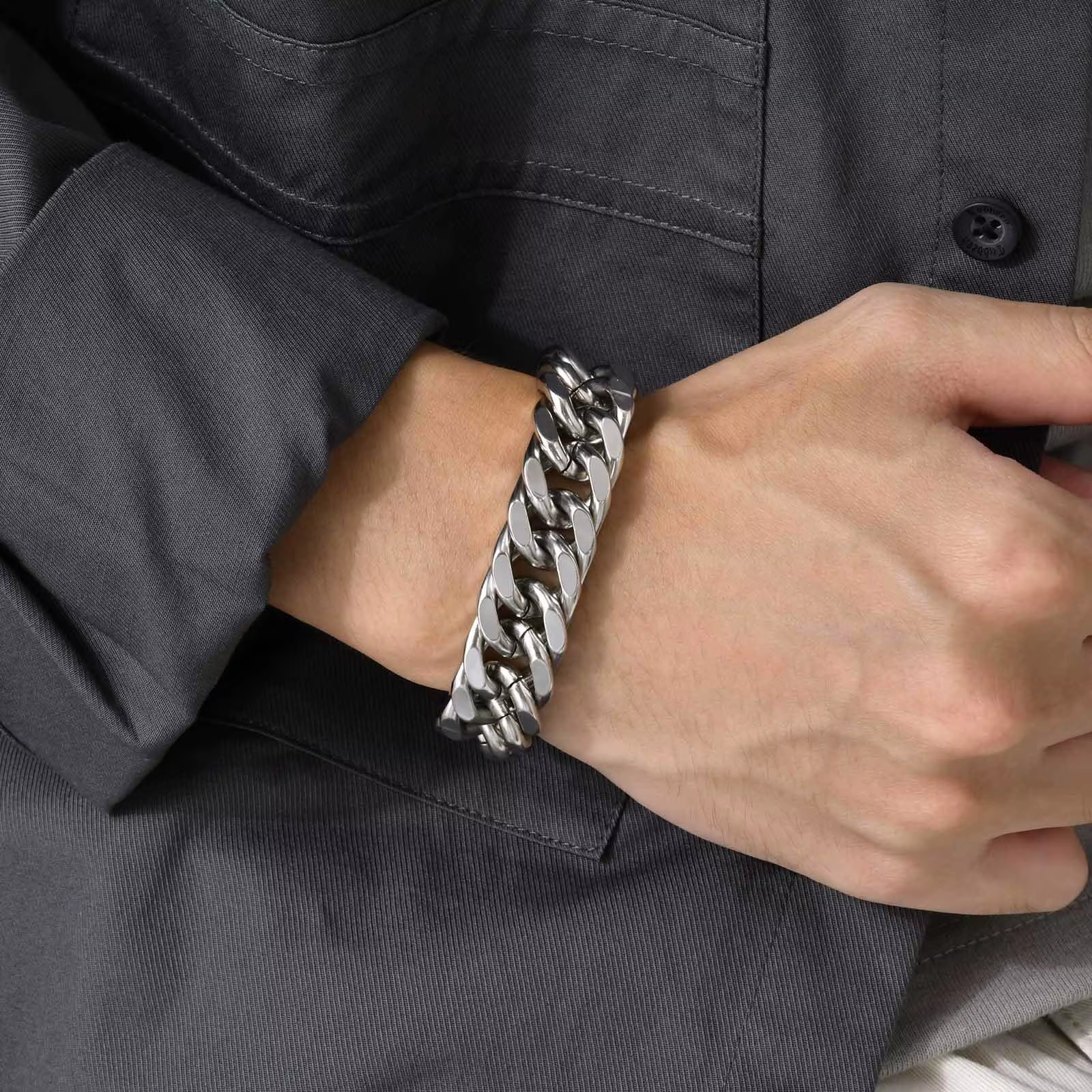 Bracelet chaîne épaisse plaqué or pour homme, bracelet chaîne cubaine épaisse en acier inoxydable, b